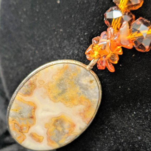 Vintage Amber Stone Pendant Necklace Hippie Spiritual Boho Chic Fashion Jewelry - Picture 12 of 16